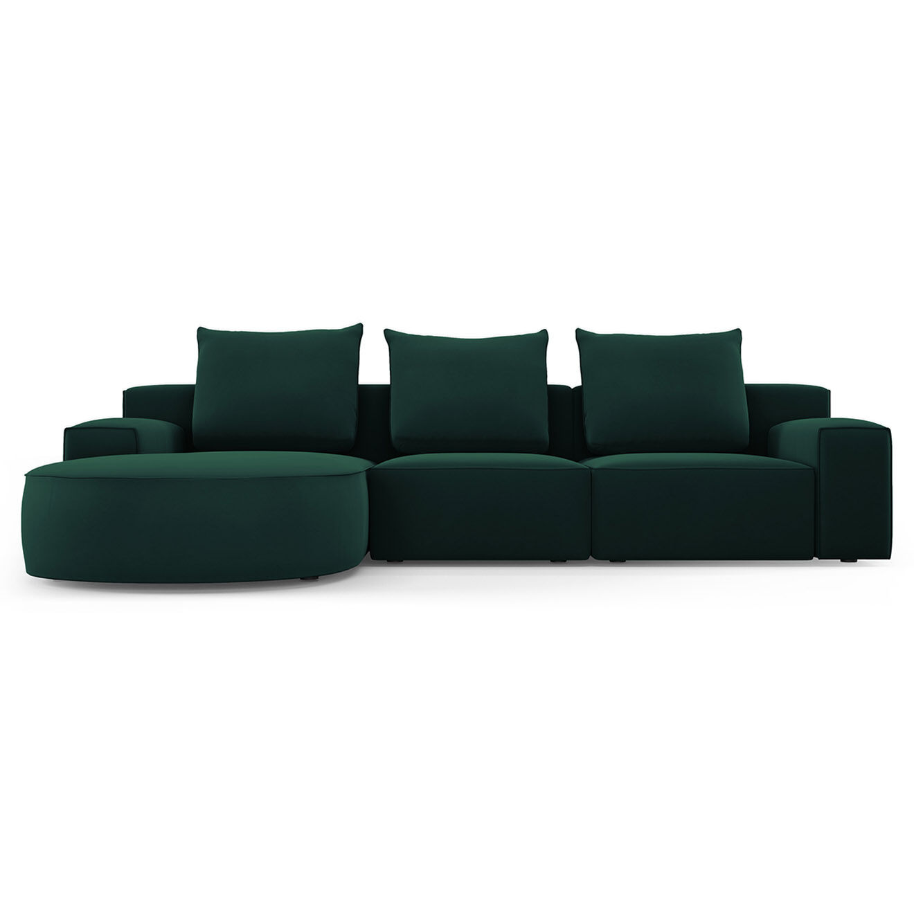 Mazzini Sofas Canapé d'angle gauche arrondi en velours Ivy 5 Places vert foncé - 285x180x89 cm