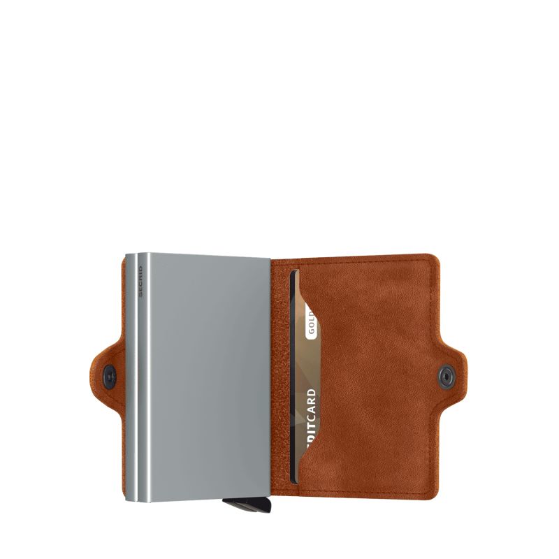Porte-cartes Twinwallet Vintage anti-RFID 10.2 cm Cognac/Silver