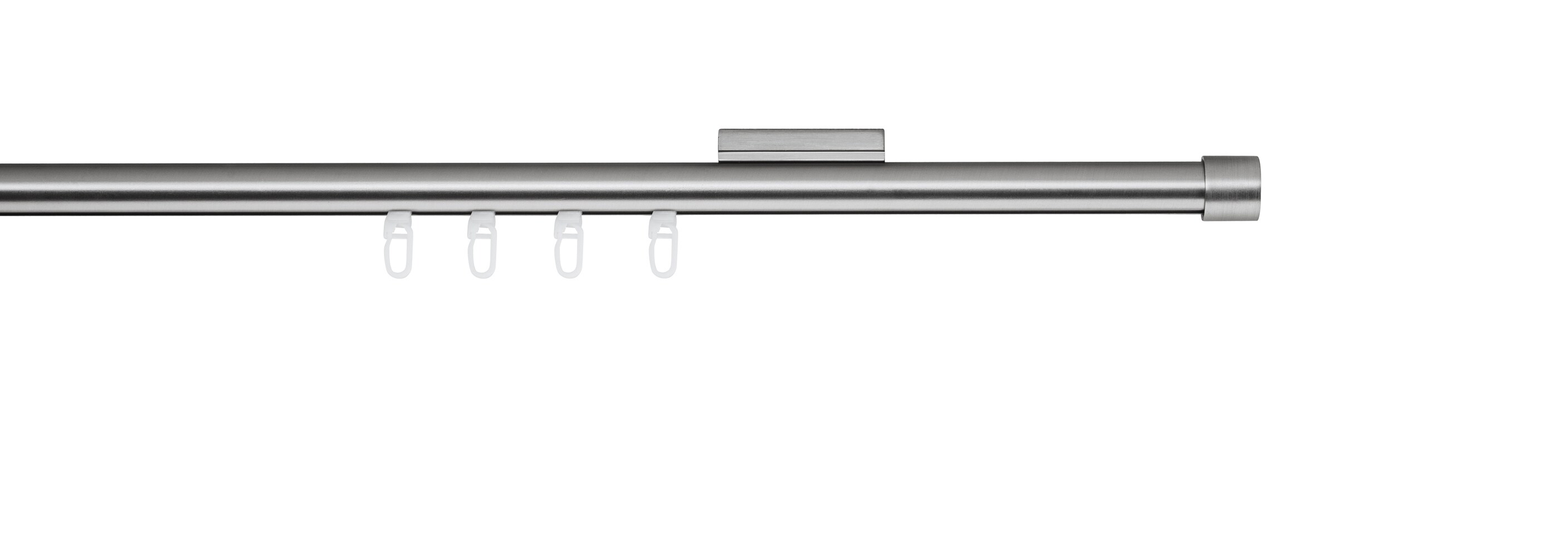 Ondeco Gardinenstange auf Maß Innenlauf 20mm Cap 1-lauf Deckenträger 1,1cm mit Gleiter Farbe: Edelstahl-Optik, Größe: 100cm
