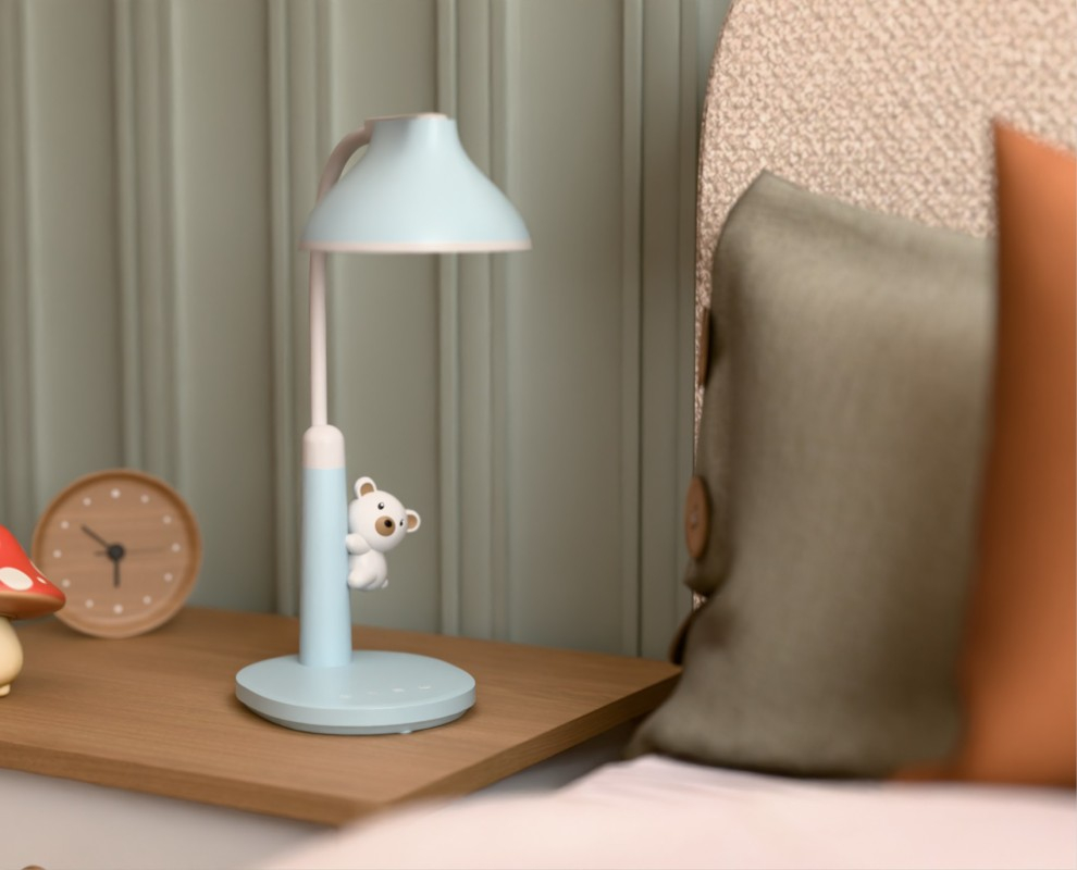 Twinkel LED Kinder Tischleuchte mit Nachtlicht Dimmbare Tisch Lampe mit Schwanenhals (41-5011.131) - Hellblau