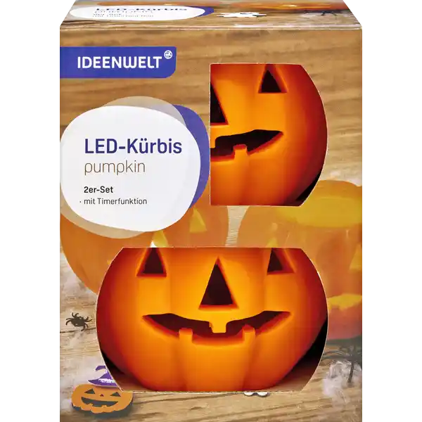 LED Echtwachs-Kürbisse 2er-Set