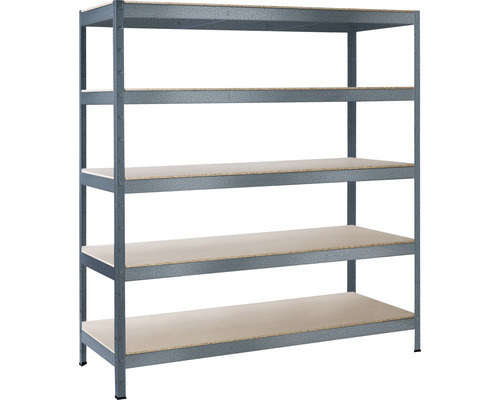 Pallet zware boutloze stellingkast Schulte grijs 200x160x60 cm 5 houten planken draagvermogen 1250 kg 9 stuks