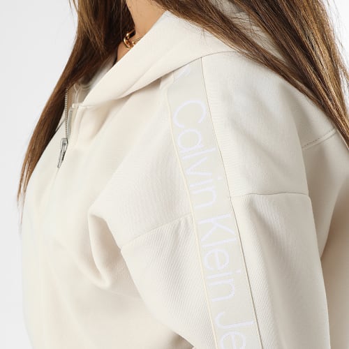 Sweat Zippé Capuche A Bandes Femme Tape 1328 Beige