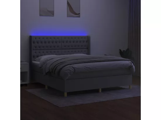 Sommier tapissier matelas et LED Gris clair 160x200 cm Tissu