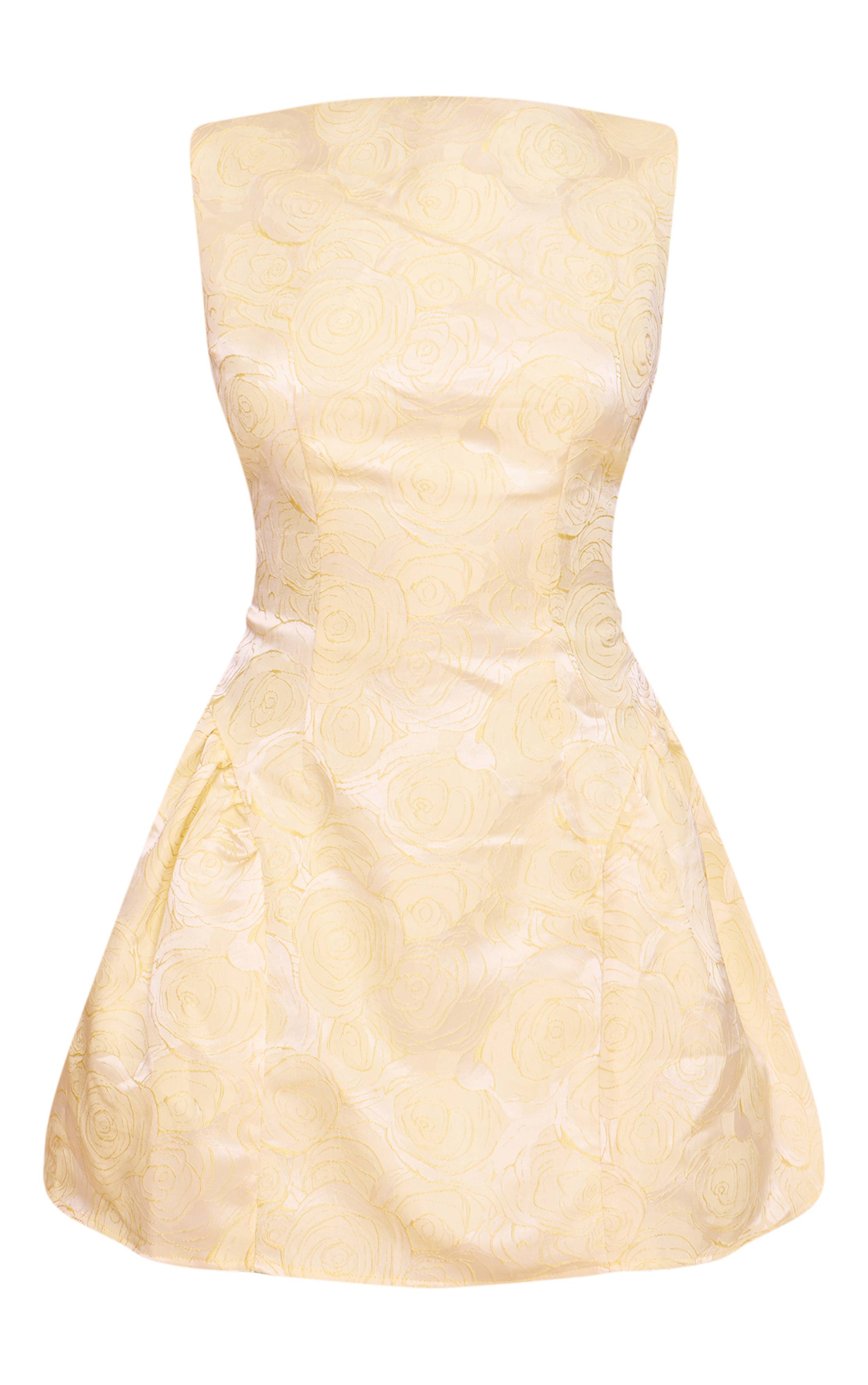 Citron Robe Droite À Col Bateau En Jacquard Fleuri