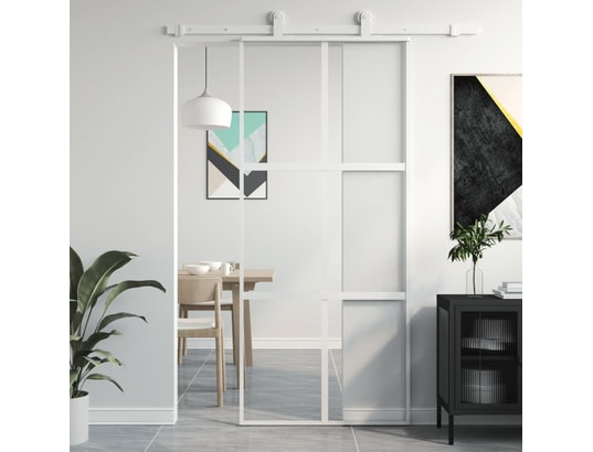 VIDAXL - Porte verre Porte coulissante blanc 90x205 cm verre trempé aluminium