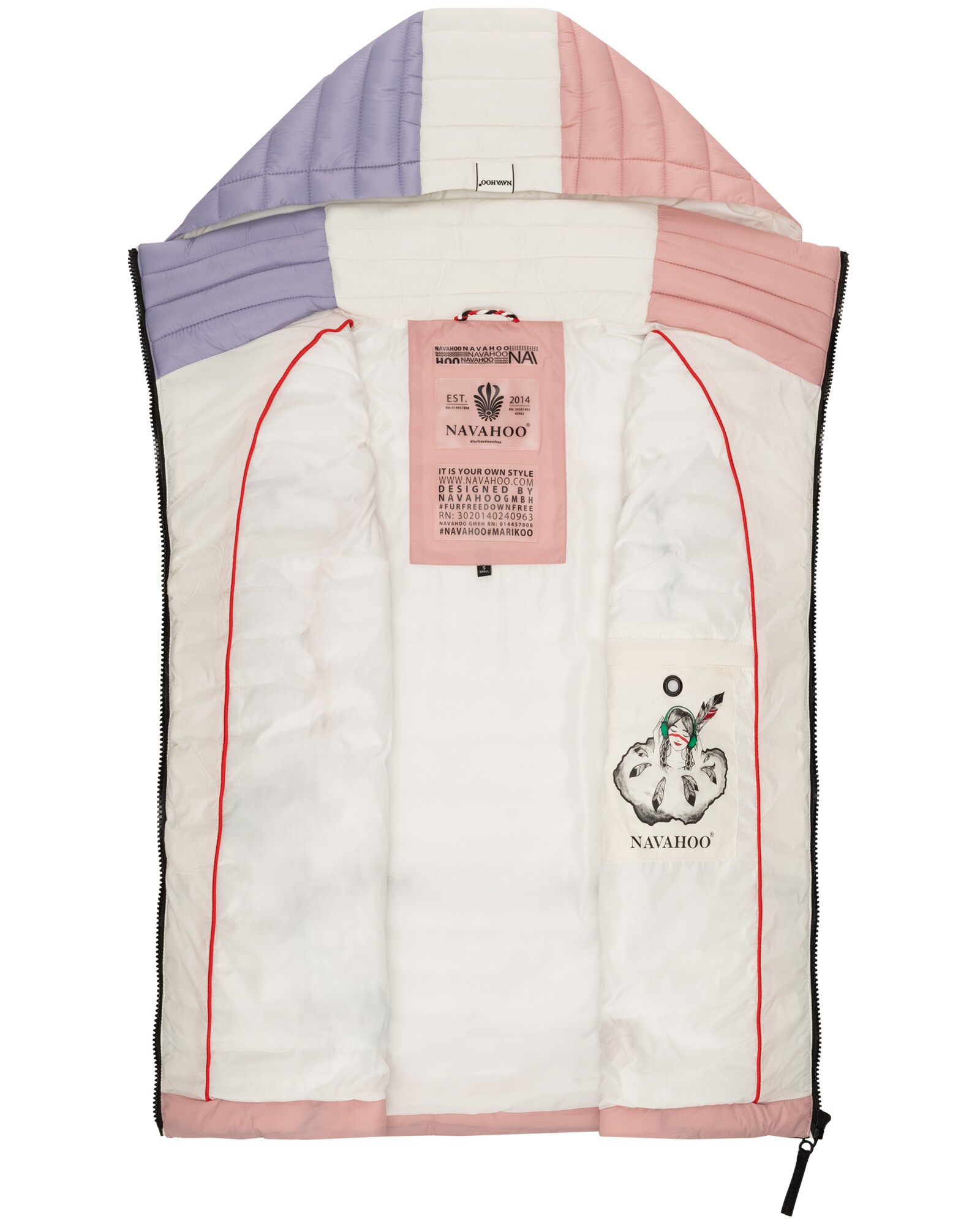 NAVAHOO Damen Steppweste Ärmellose Weste im Colourblocking-Stil und Kapuze Shadaa Multikulti
