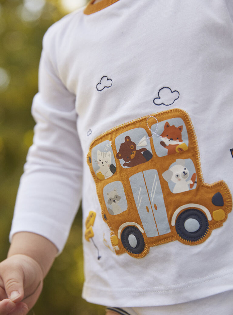 Body T-shirt écru à motifs animaux et bus
