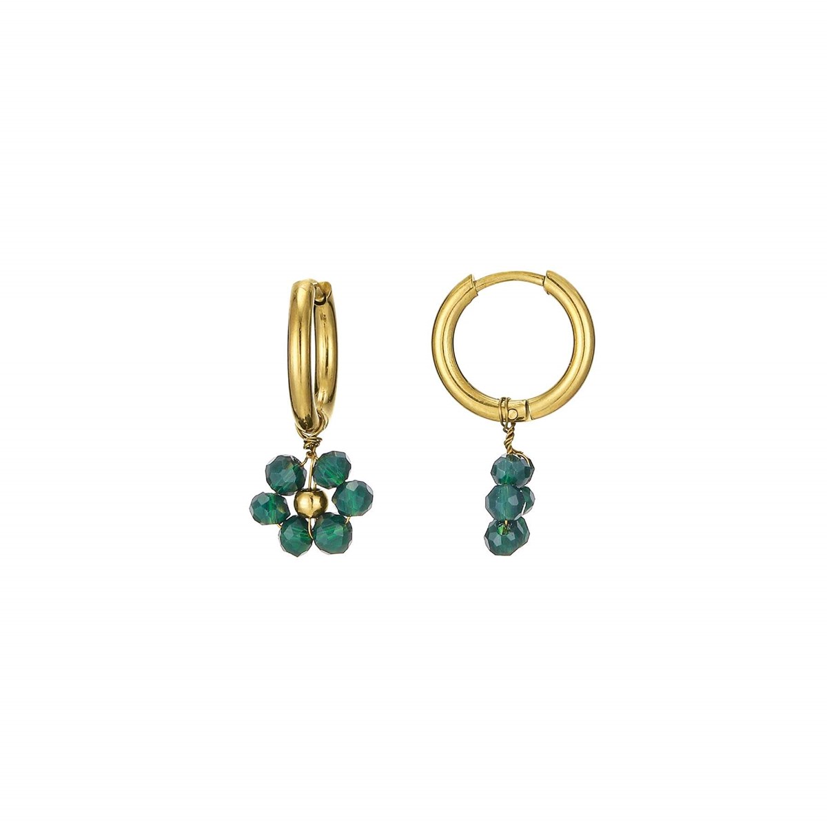 Boucles Flora vertes acier doré or