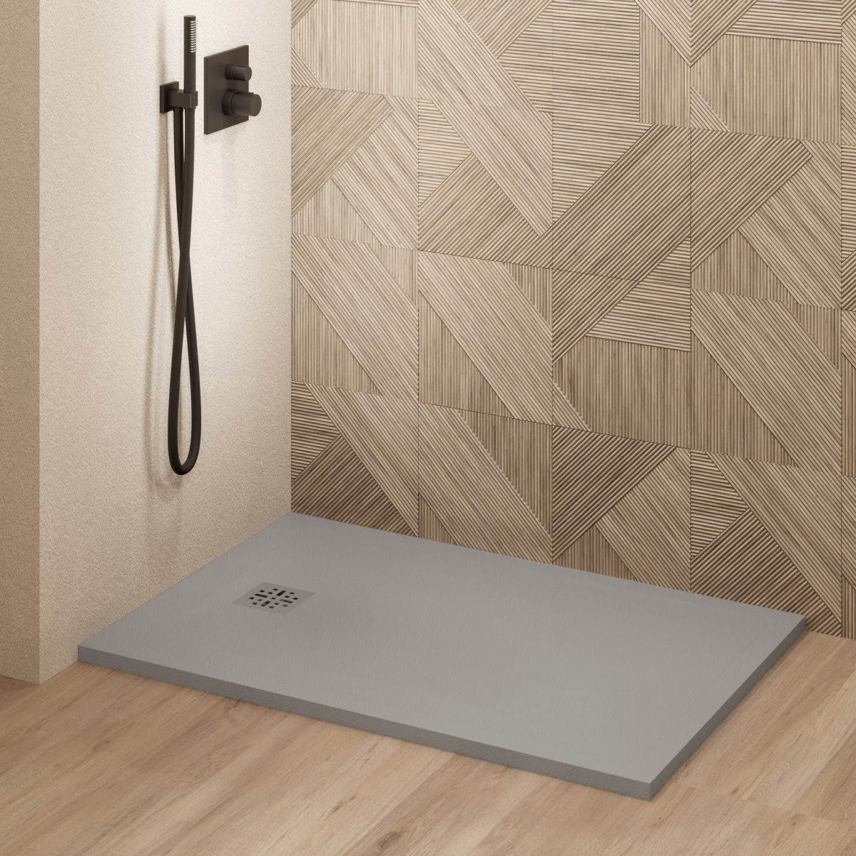 Saniclear Lino douchebak 100x80cm met stone finish lichtgrijs