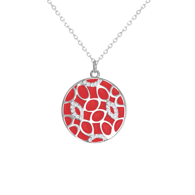 Collier en argent rhodié avec émail rouge et oxydes de zirconium