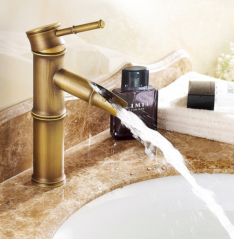 Saniclear Bamboo wastafelkraan met waterval uitloop antiek brons