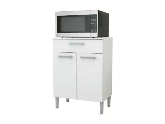 Meuble Micro Onde Blanc 2 Portes 1 Tiroir 1 Niche L 61.5 H 83.5 P 38.8 cm