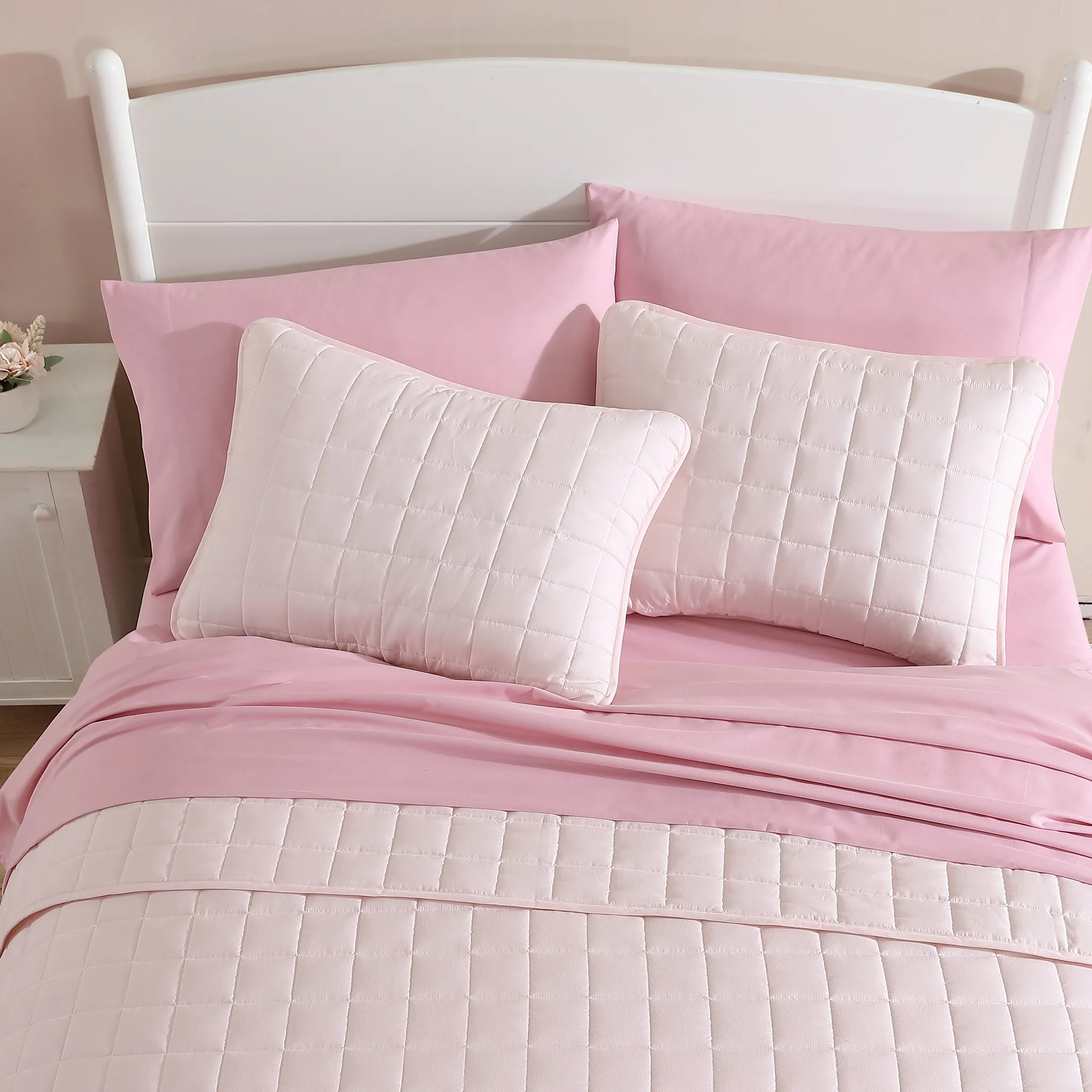 Cathay Home Ensemble Draps Lit Double - Rose
