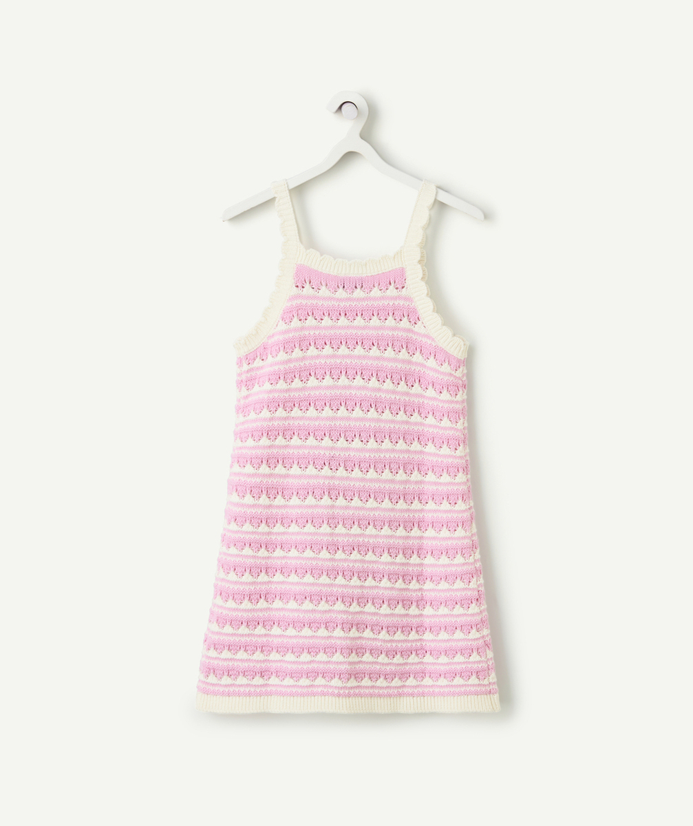 robe fille à bretelles et crochet à rayures rose et blanc
