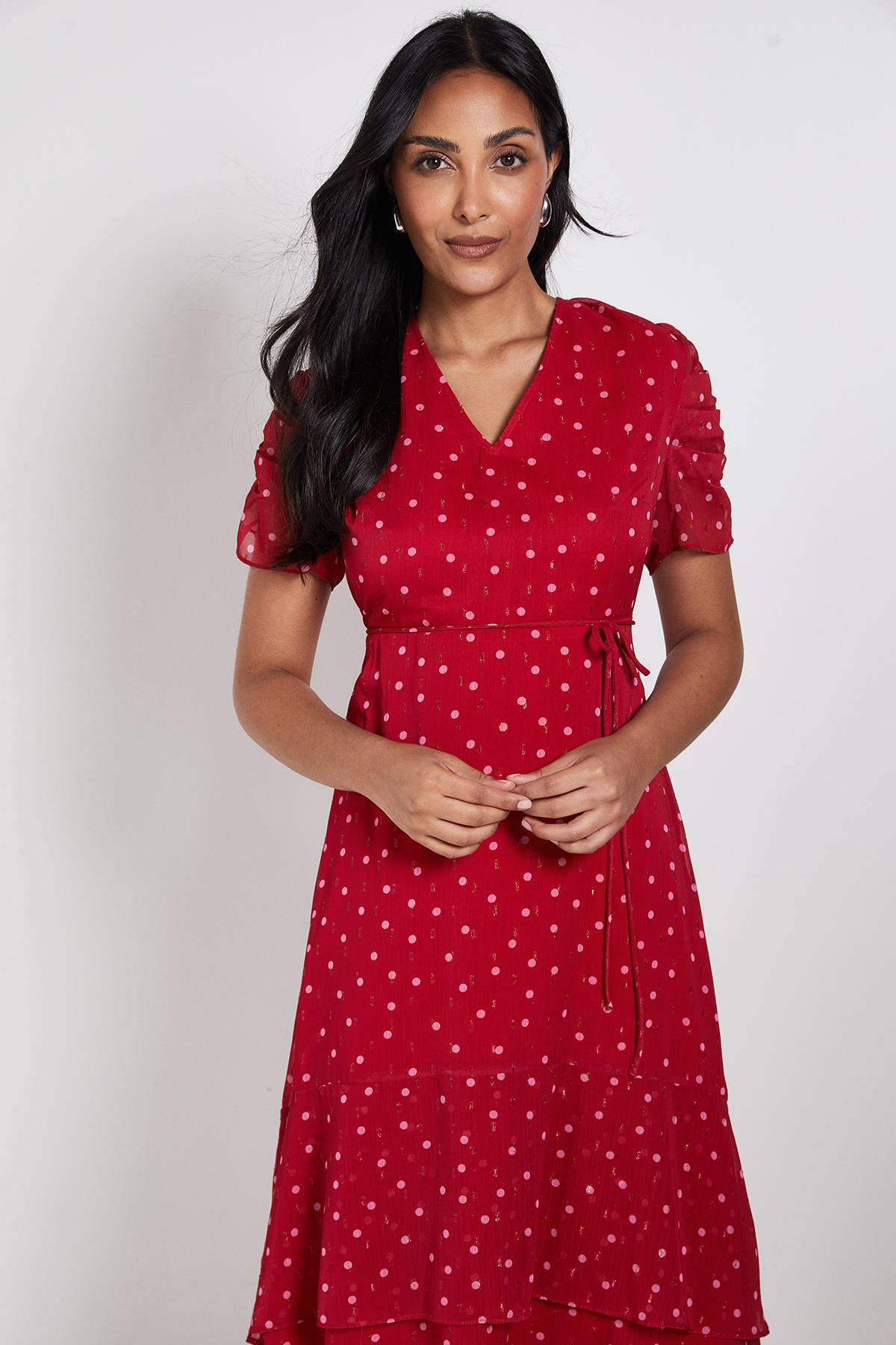 Wallis Robe Midi À Volants Pois Paillettés Petite Taille