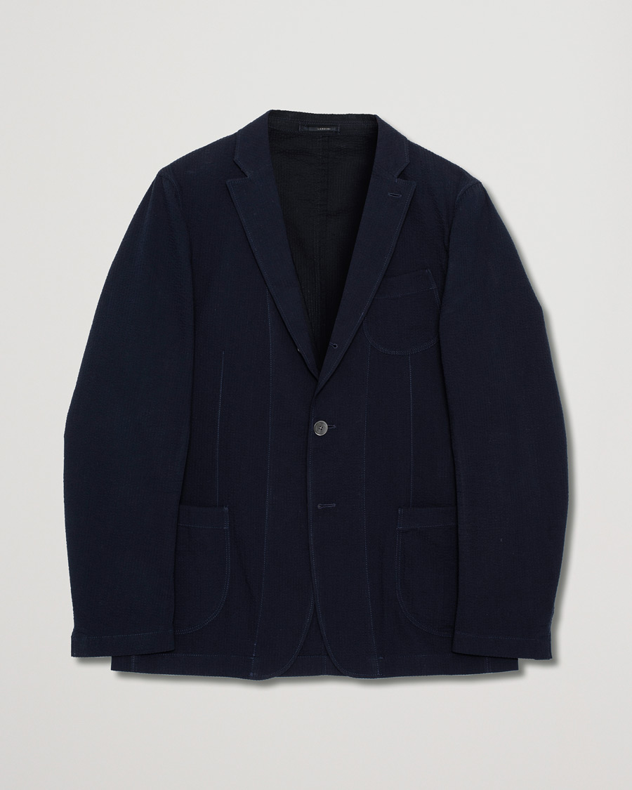 Lardini Unlined Seersucker Patch Pocket Shirt Blazer Navy