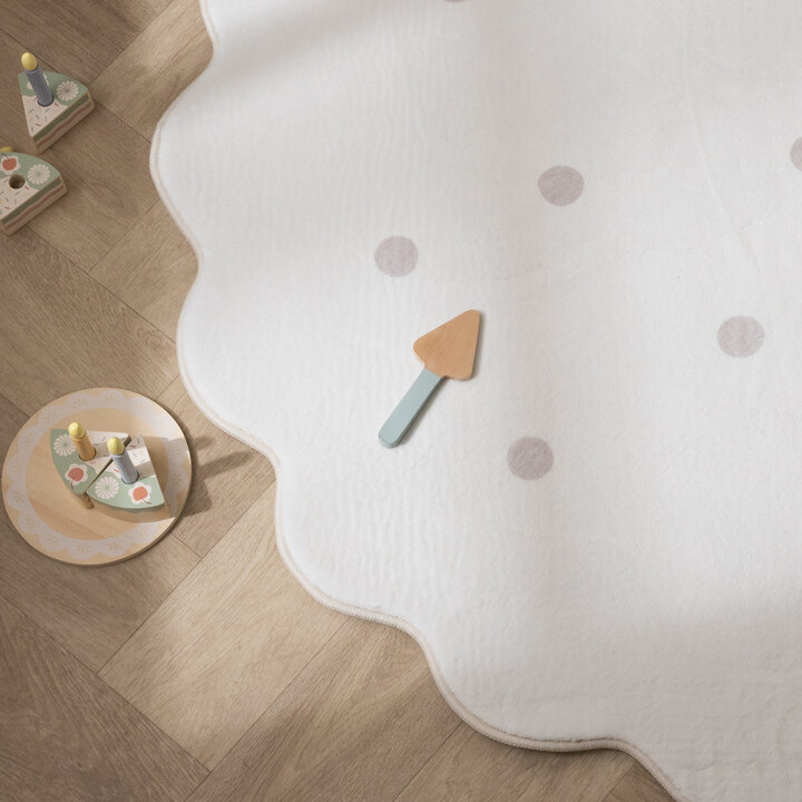 Rond wasbaar vloerkleed - Cloudy Stippen Wit