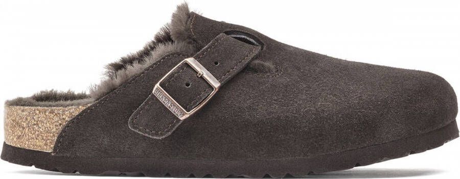 Birkenstock slipper BOSTON Shearling Mocca Suede Leather narrow