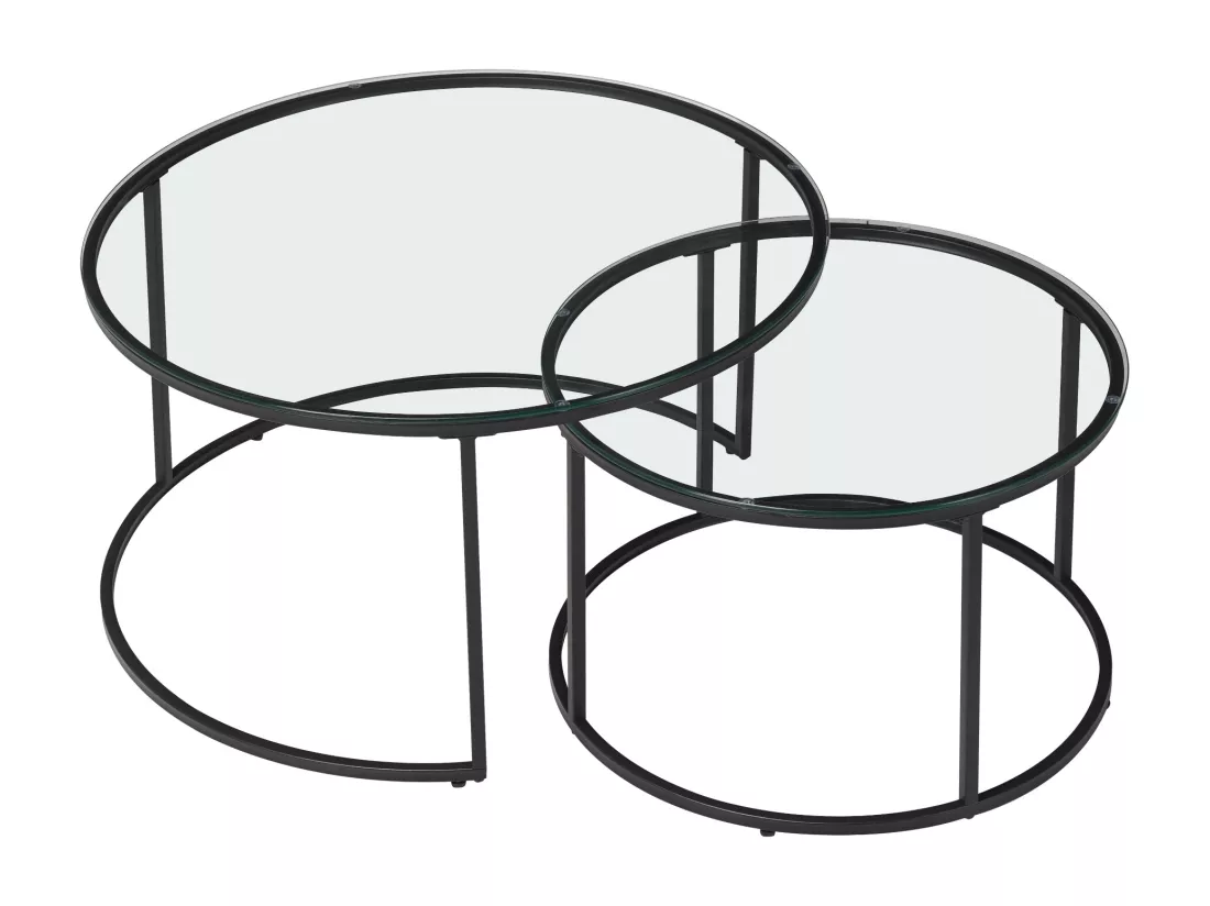 Set de 2 tables basses Kokkola rondes gigognes en verre clair