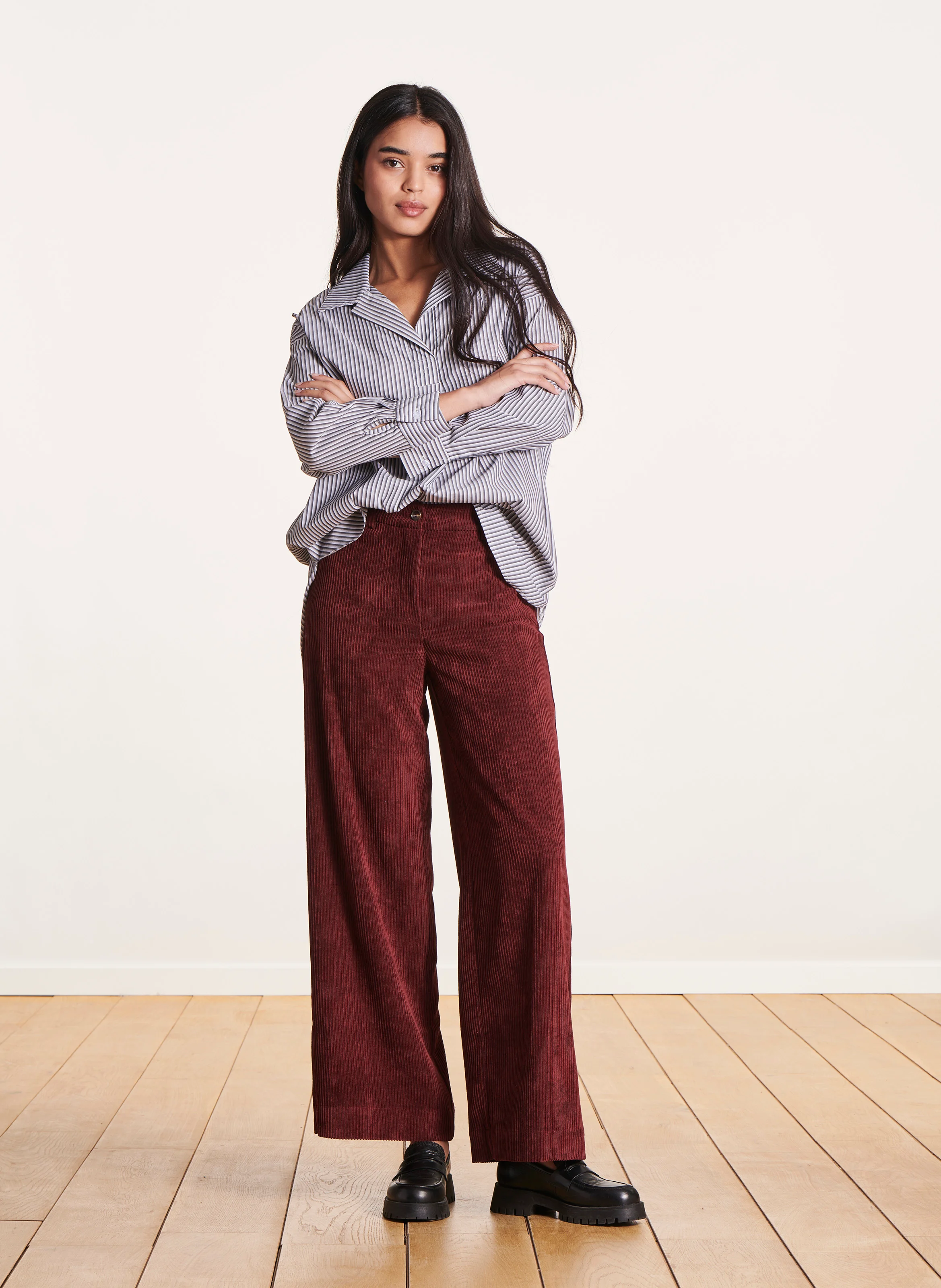 Pantalon large côtelé | Marron