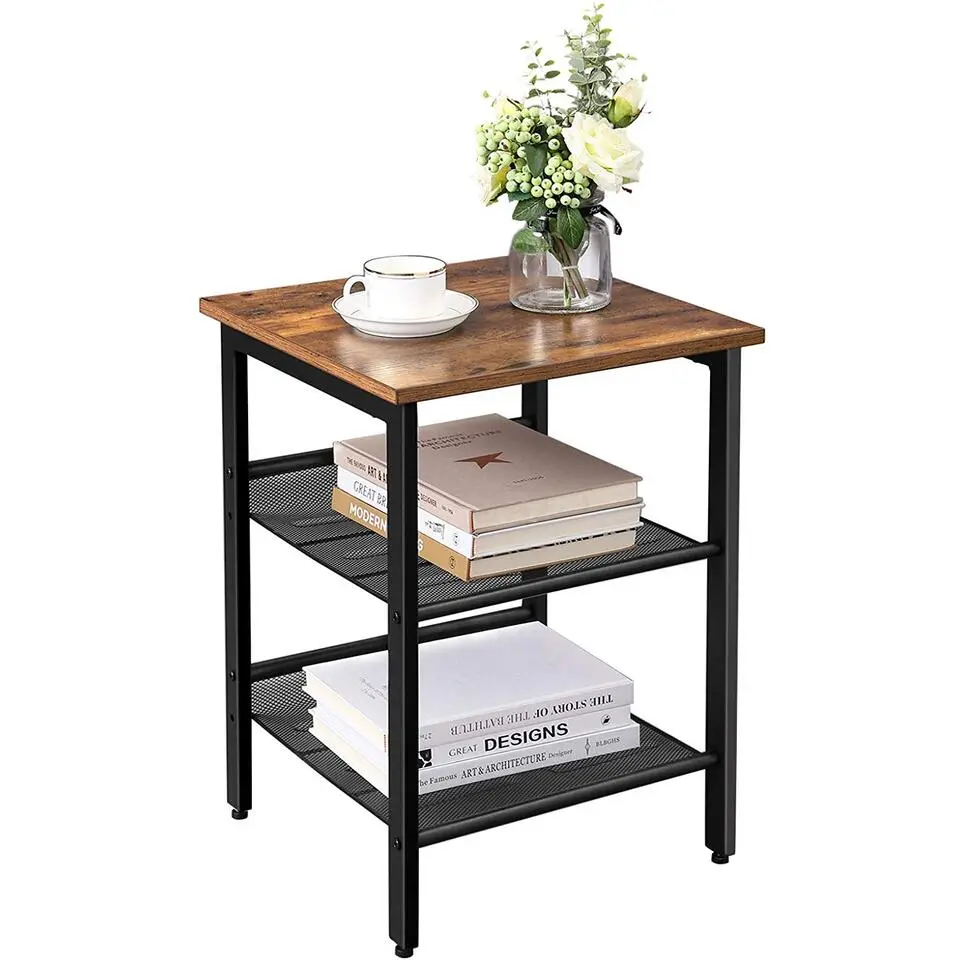 Bijzettafel - met 2 verstelbare gaasplanken - industriële look - vintage bruin