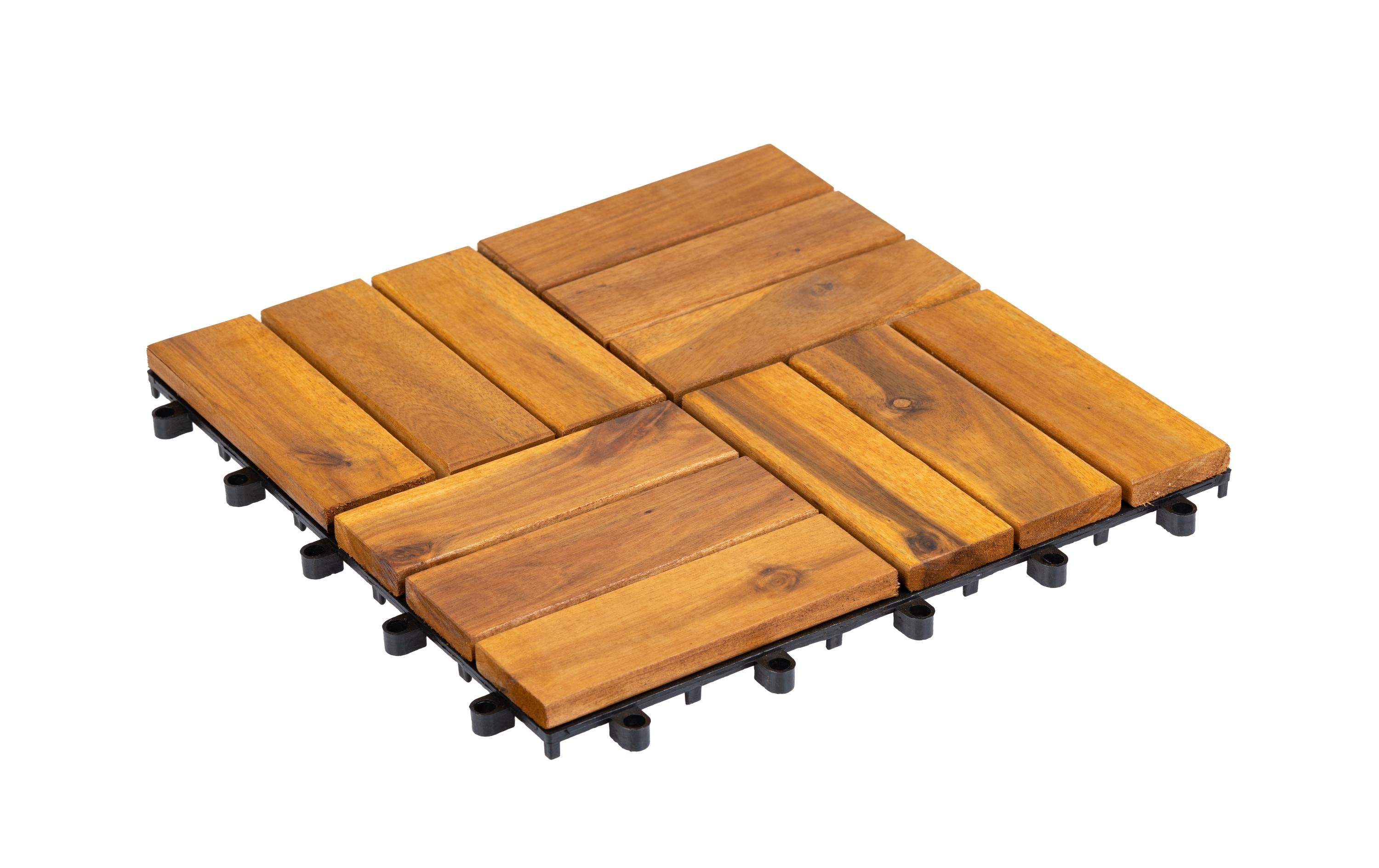 Balkon- und Terrassenplatten Akazie, 30 x 30 cm, 6 StückSet aus 6 Holzfliesen mit 12 Lamellen in Mosaik-Optik