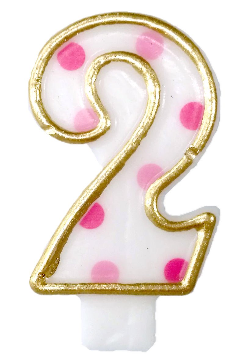Kaars 2 Jaar Roze Stippen 8,5cm