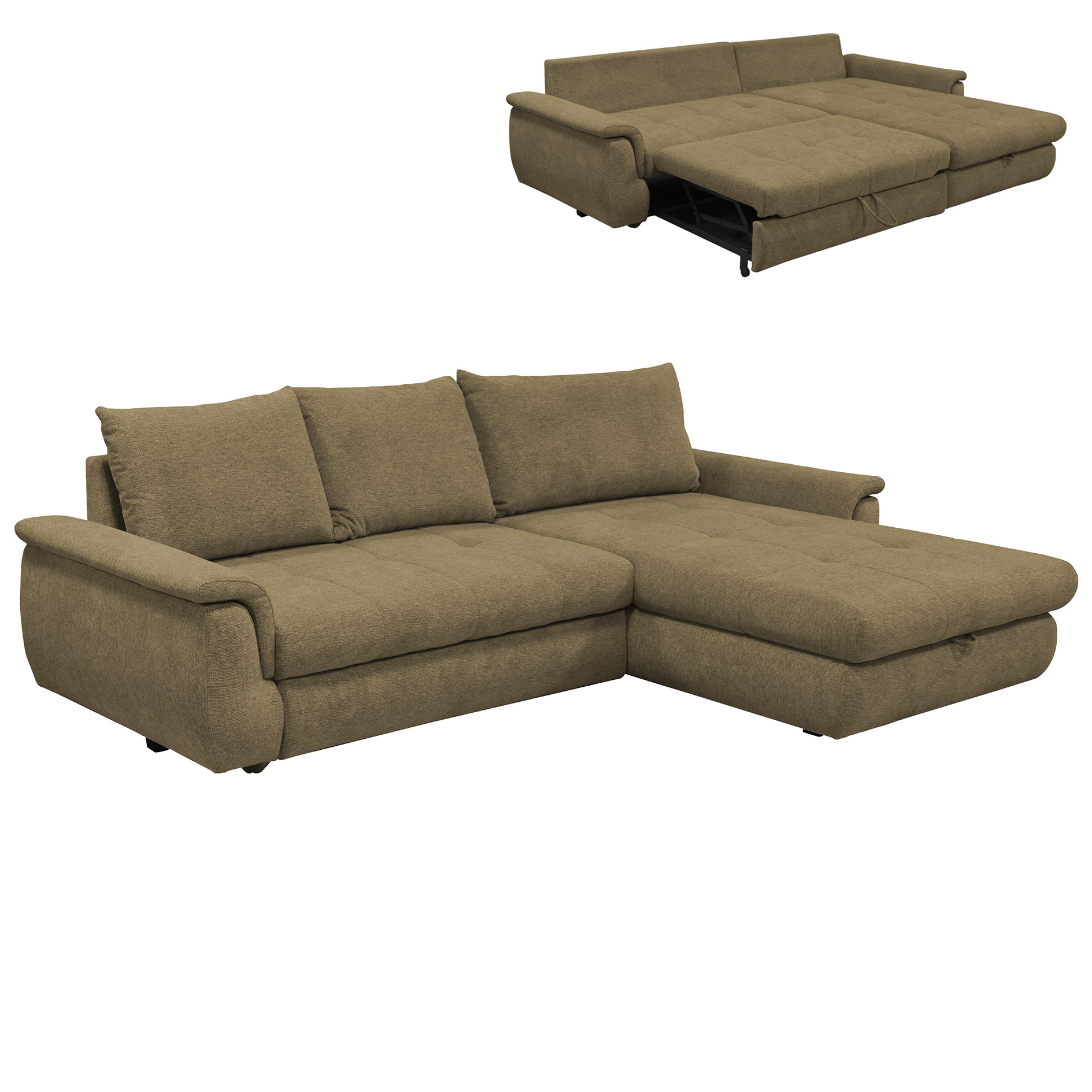 Ecksofa - olive - mit Liegefunktion - Staukasten rechts