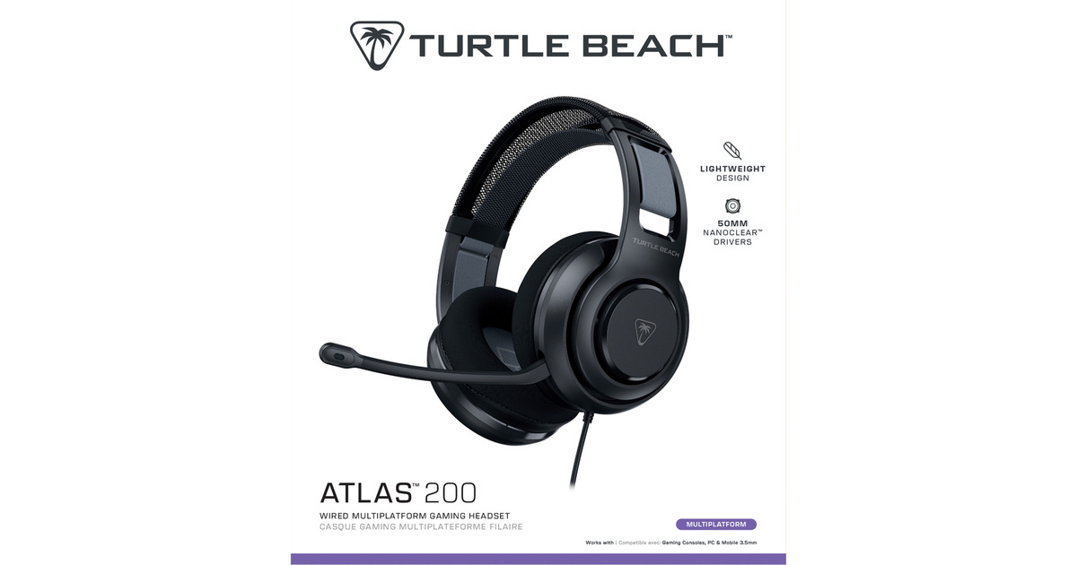 Turtle BeachAtlas 200 bekabelde gamingheadset over-ear gaming headset  (Zwart, Pc, PlayStation 4, PlayStation 5, Xbox, Smartphone)