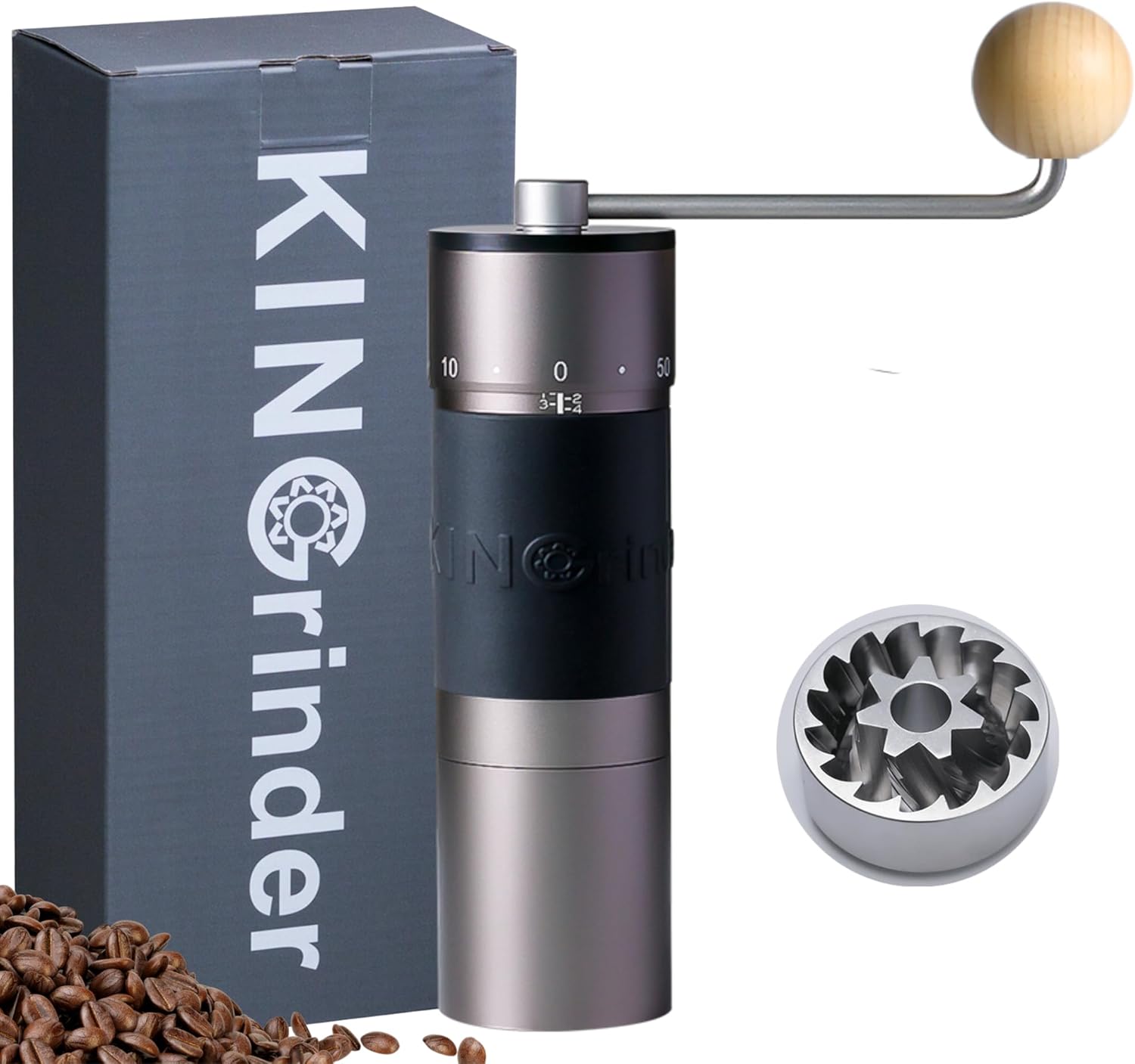 [Eisengrau]KINGrinder K6 Manuelle Kaffeemühle mit 200 einstellbaren Mahlgraden für Aeropress, French Press, Drip, Espresso, 25-35g Fassungsvermögen
