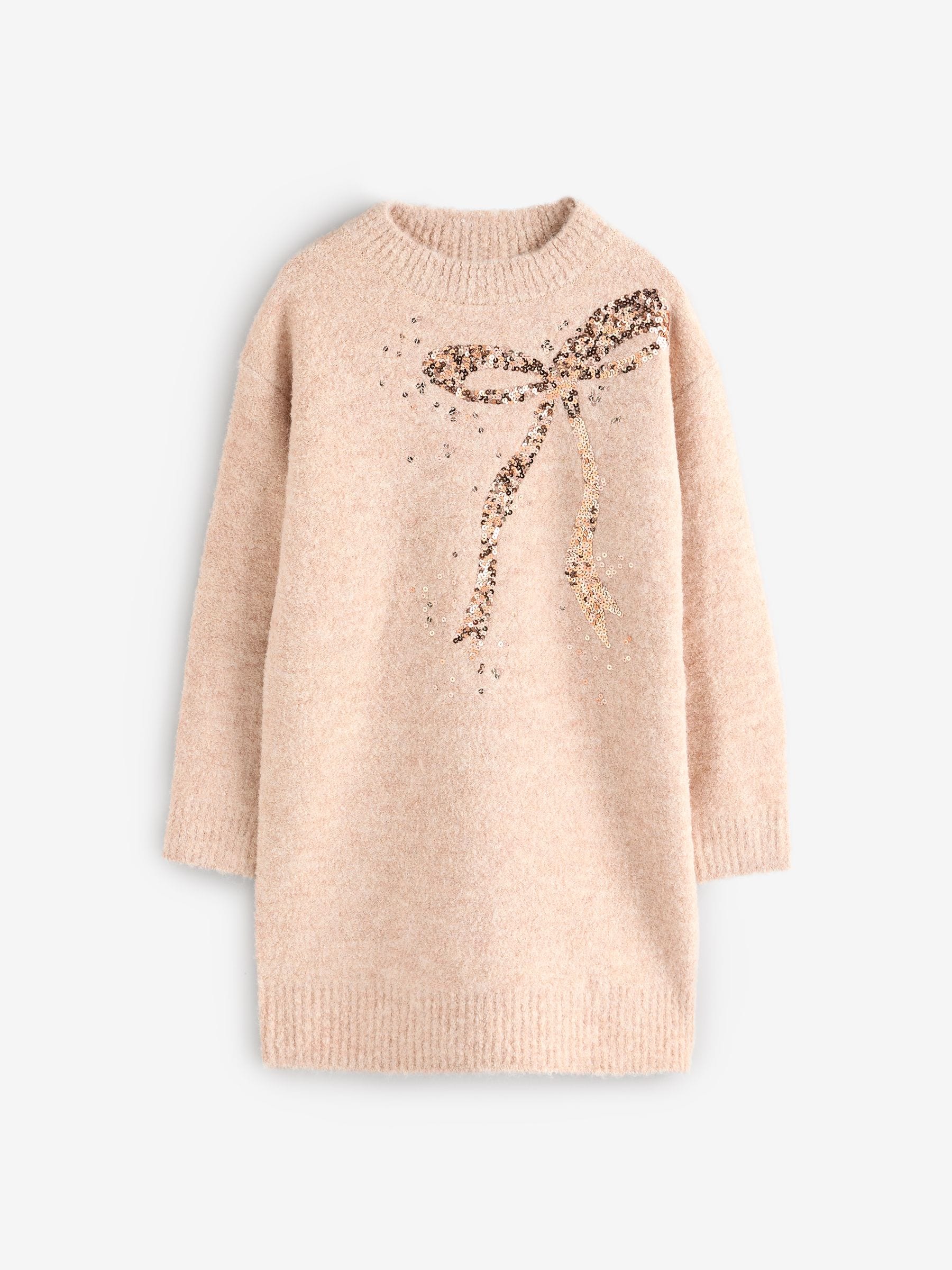 Ecru - Jurk met strik en pailletten (3-16jaar)