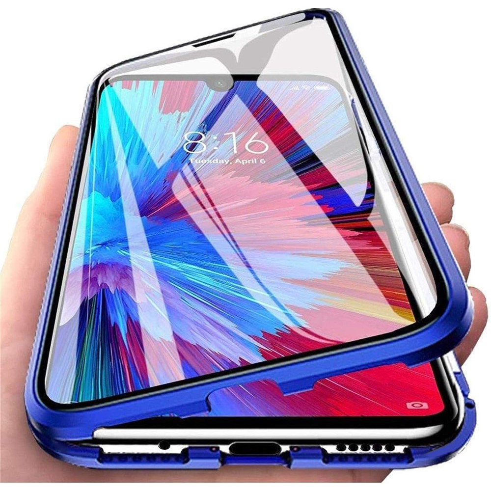 iPhone 15 Magnetische Alu Schutzhülle mit Panzer Glas Backcover   Displayschutz (Magnet-Technologie) - Blau
