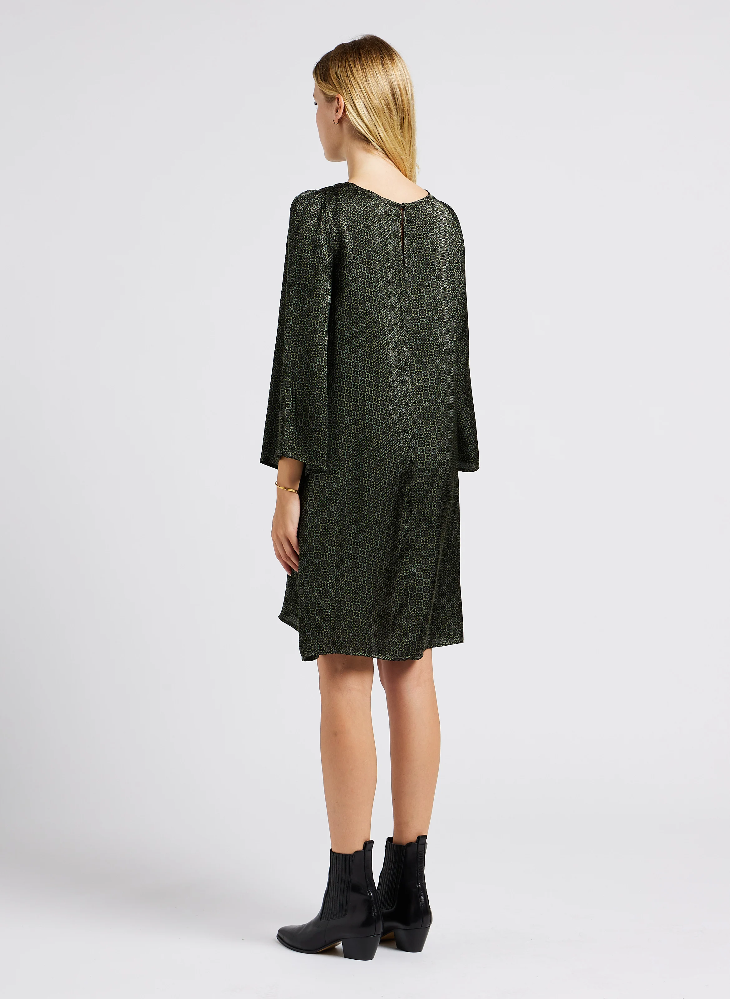 LUCIE - Robe col rond imprimée | Vert