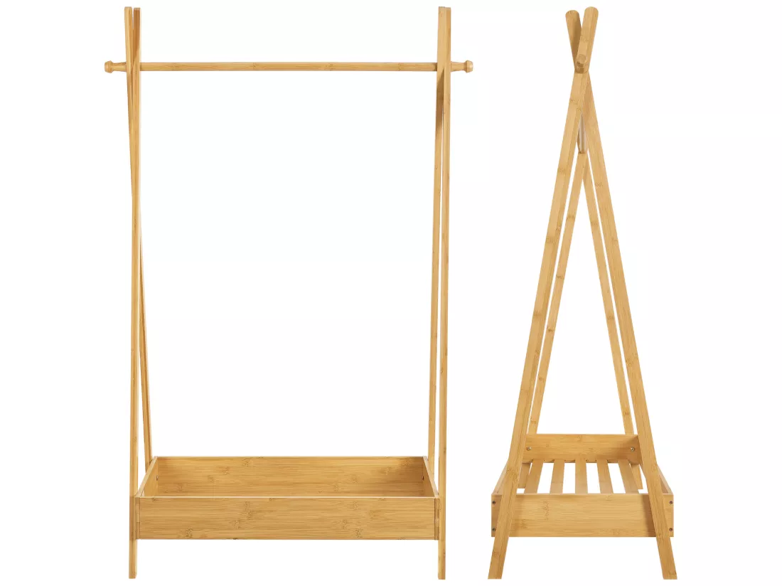 Portant à vêtements Sola pour enfant avec surface de stockage bambou [en.casa]