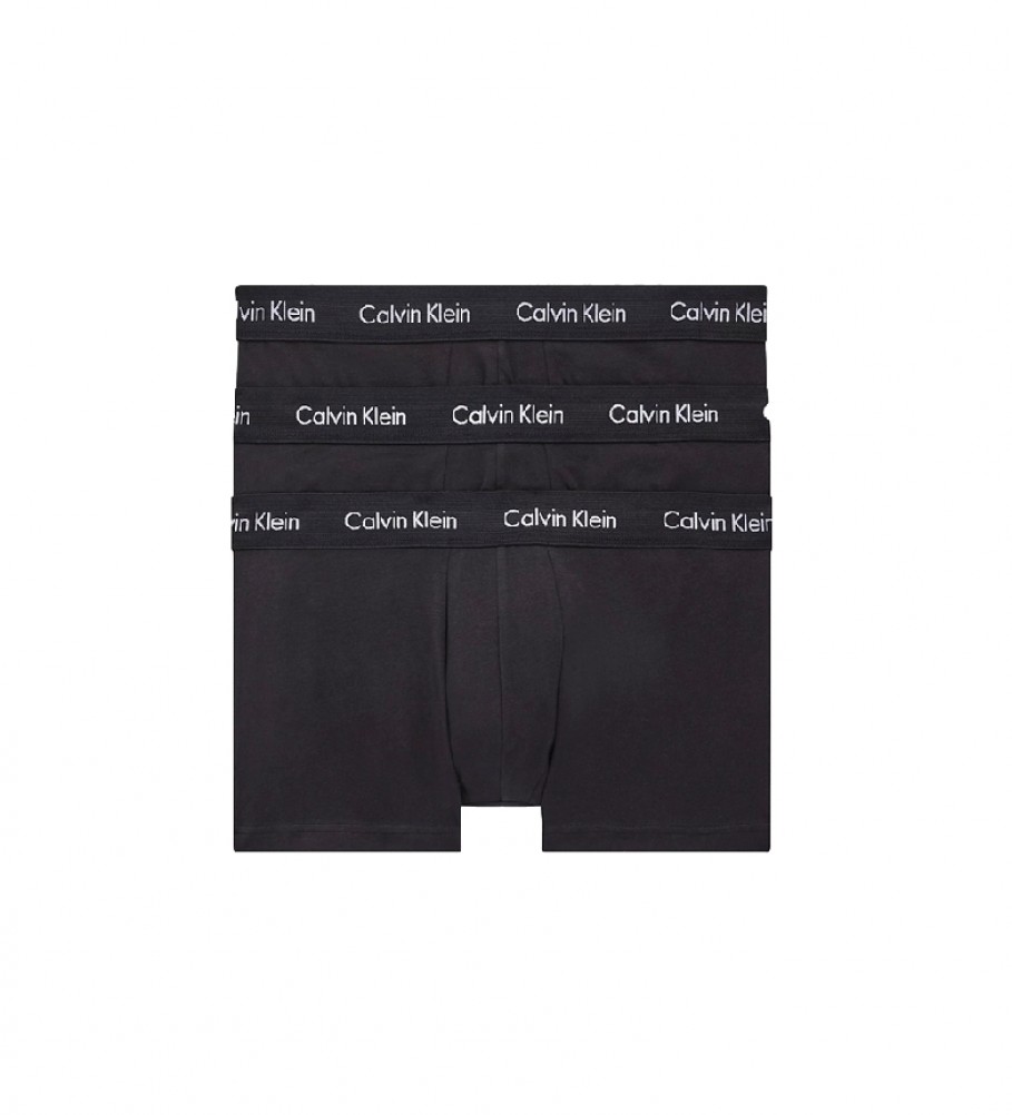 Cuecas boxer Calvin Klein de cintura baixa, em algodão elástico, pacote com 3 unidades, pretas.