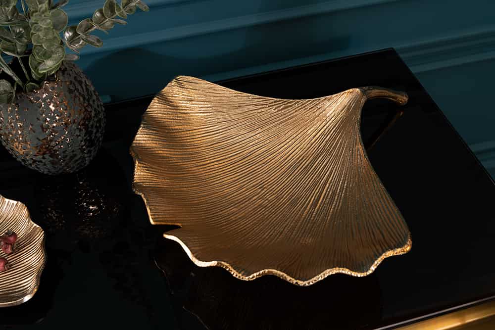 Dekorative Schale GINKGO 45cm gold handmade Metall