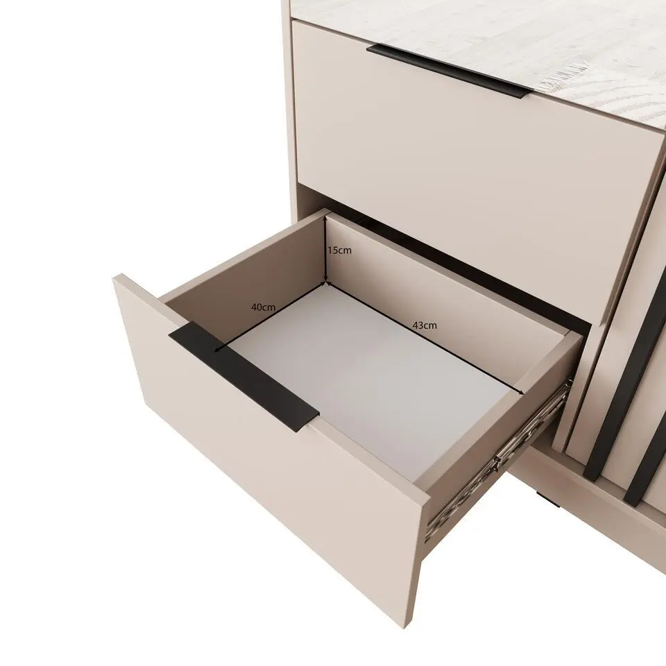 Meubella - Kledingkast Nairobi - Beige - Zwart - 105 cm - met spiegel