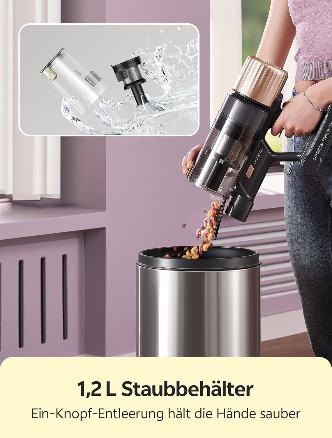 Ultenic Akku Staubsauger, 50000Pa/ 65Min, Staubsauger Kabellos mit GreenEye Technologie, Teleskoprohr& Freistehend, 6-stufige Filtration, Anti-Verhedderungs-Bürste, for Tierhaare/Teppiche/Hartböden