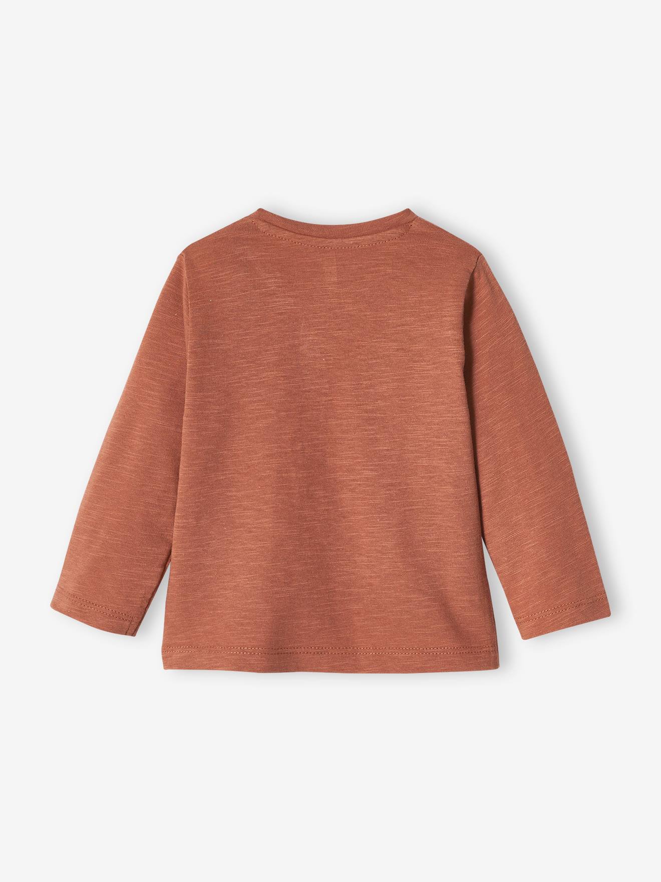 Camiseta personalizável para bebê menino, com gola tunisiana e mangas compridas, lisa, bege claro.