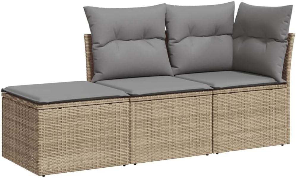 vidaXL Garten Sofa Garnitur 3-TLG., Gartenmöbel Set mit Kissen, Sitzgruppe für Garten Terrasse, Modular Gartensofa Hocker Lounge, Beige Poly Rattan
