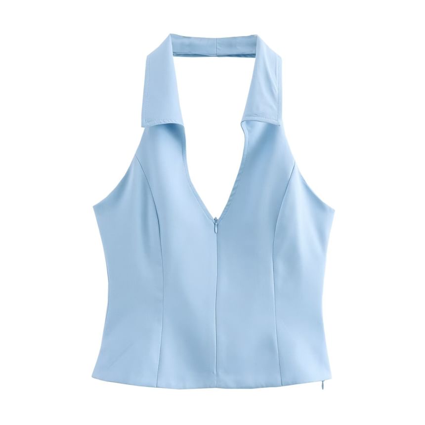 Sensarra - Halterkraag V-hals Effen Top met Rits / Mid Rise Mini Skort / Set