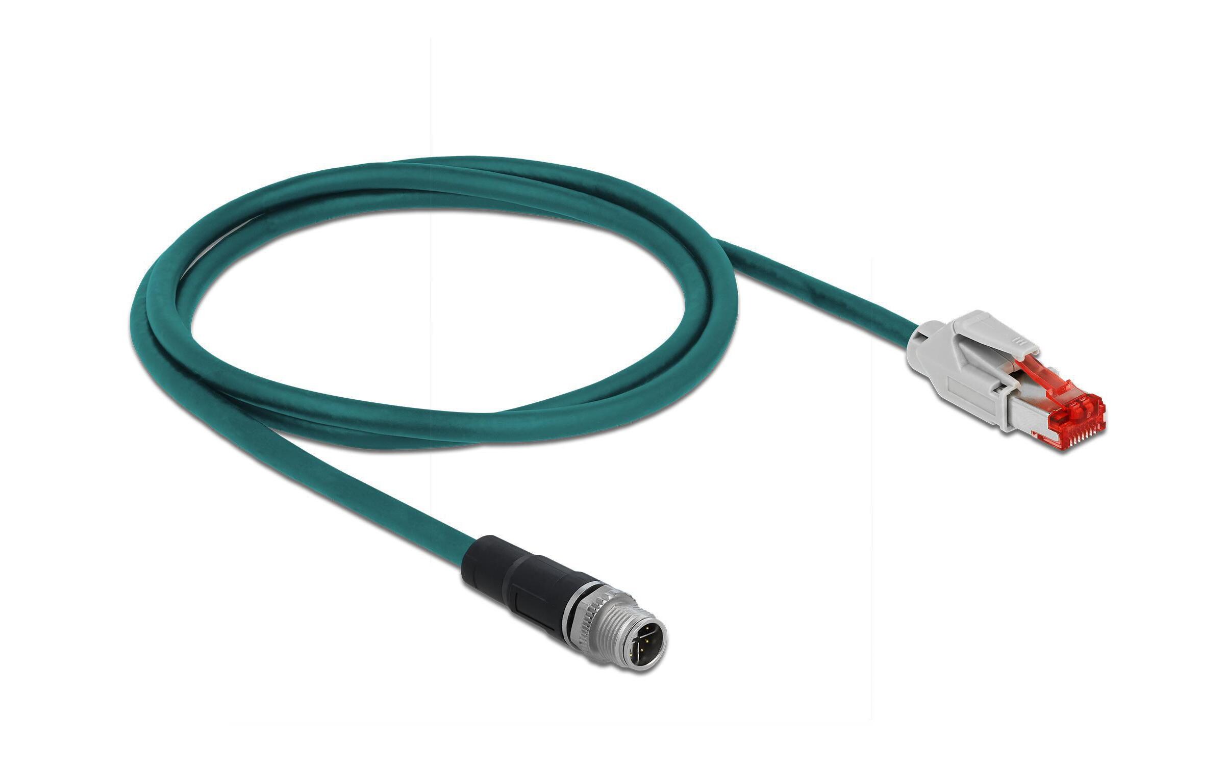 Patchkabel RJ-45 - M12, Cat 5e, SF/UTP, 1 m, BlauDelock Netzwerkkabel M12 8 Pin X-kodiert zu RJ45 Hirose Stecker TPU 1 m