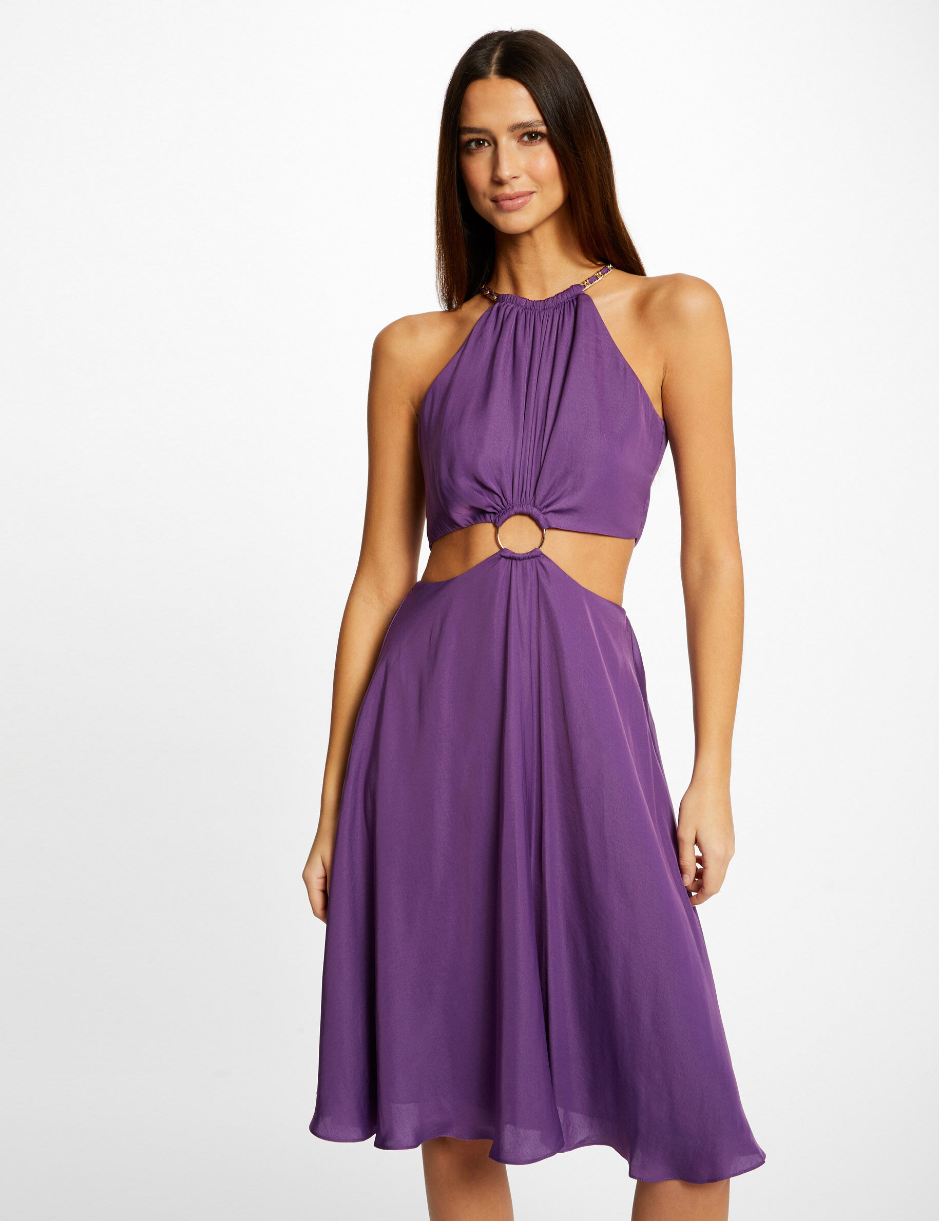 Robe évasée avec anneau et ouvertures violet fonce femme - violet_fonce