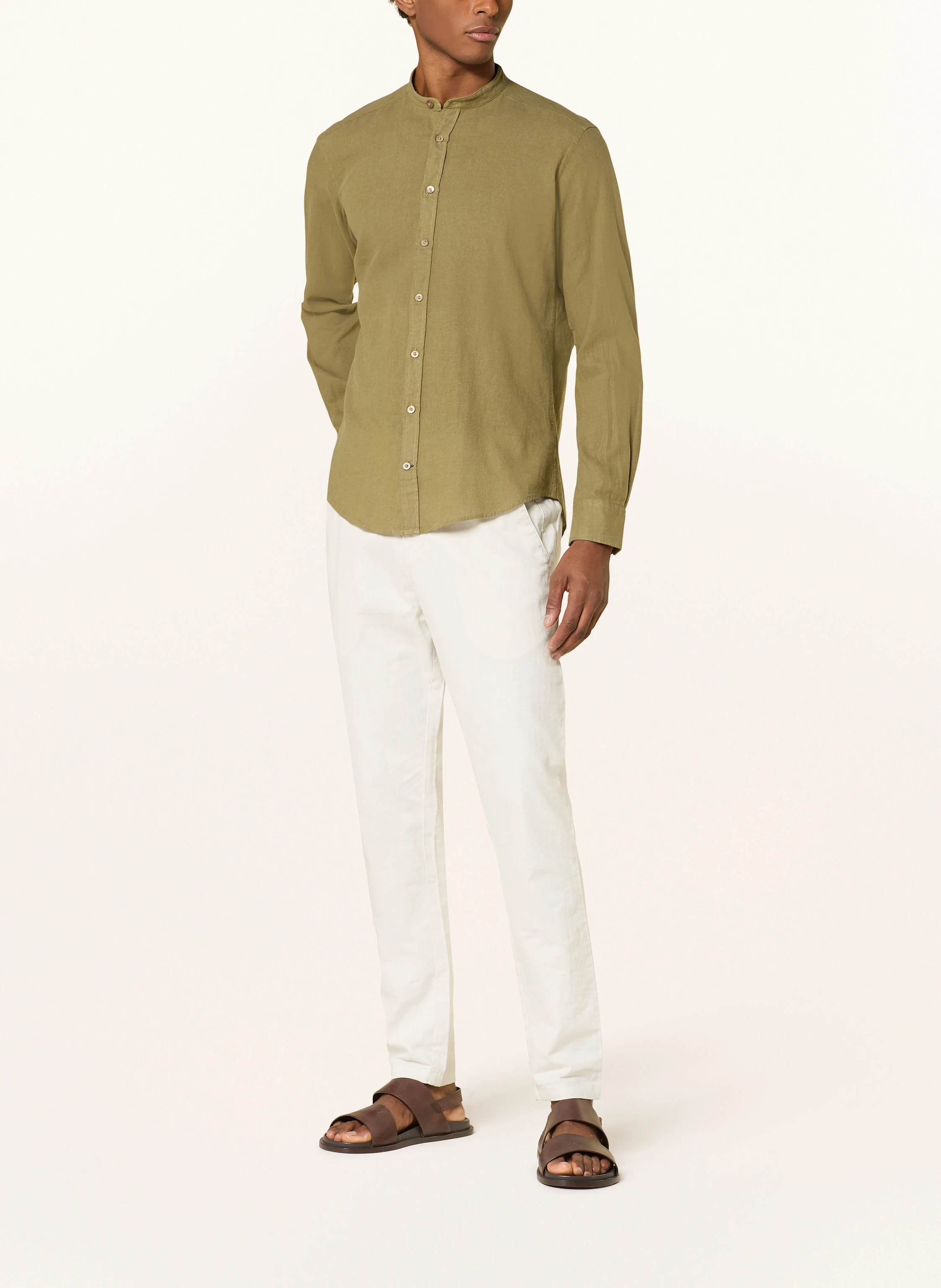 STROKESMAN'S Hemd Modern Fit mit Stehkragen und mit Leinen