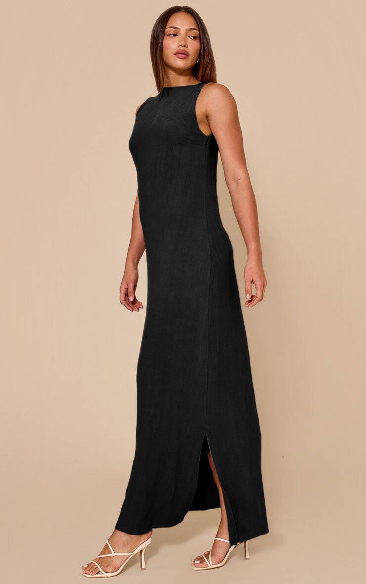 Noir Robe Maxi Texturée À Encolure Bateau Et Dos Échancré Pour Grande Taille