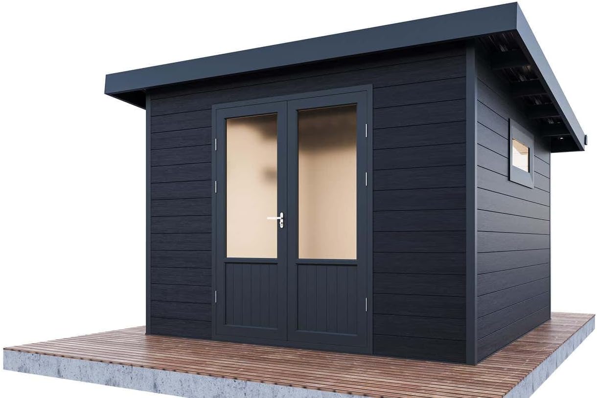 Finnhaus Wolff WPC Gerätehaus Terra 3030 28 Anthrazit/Hellgrau Gerätehaus aus Holz/Kunststoff in Anthrazitgrau, Geräteschrank mit 28 mm Wandstärke Gartenhaus