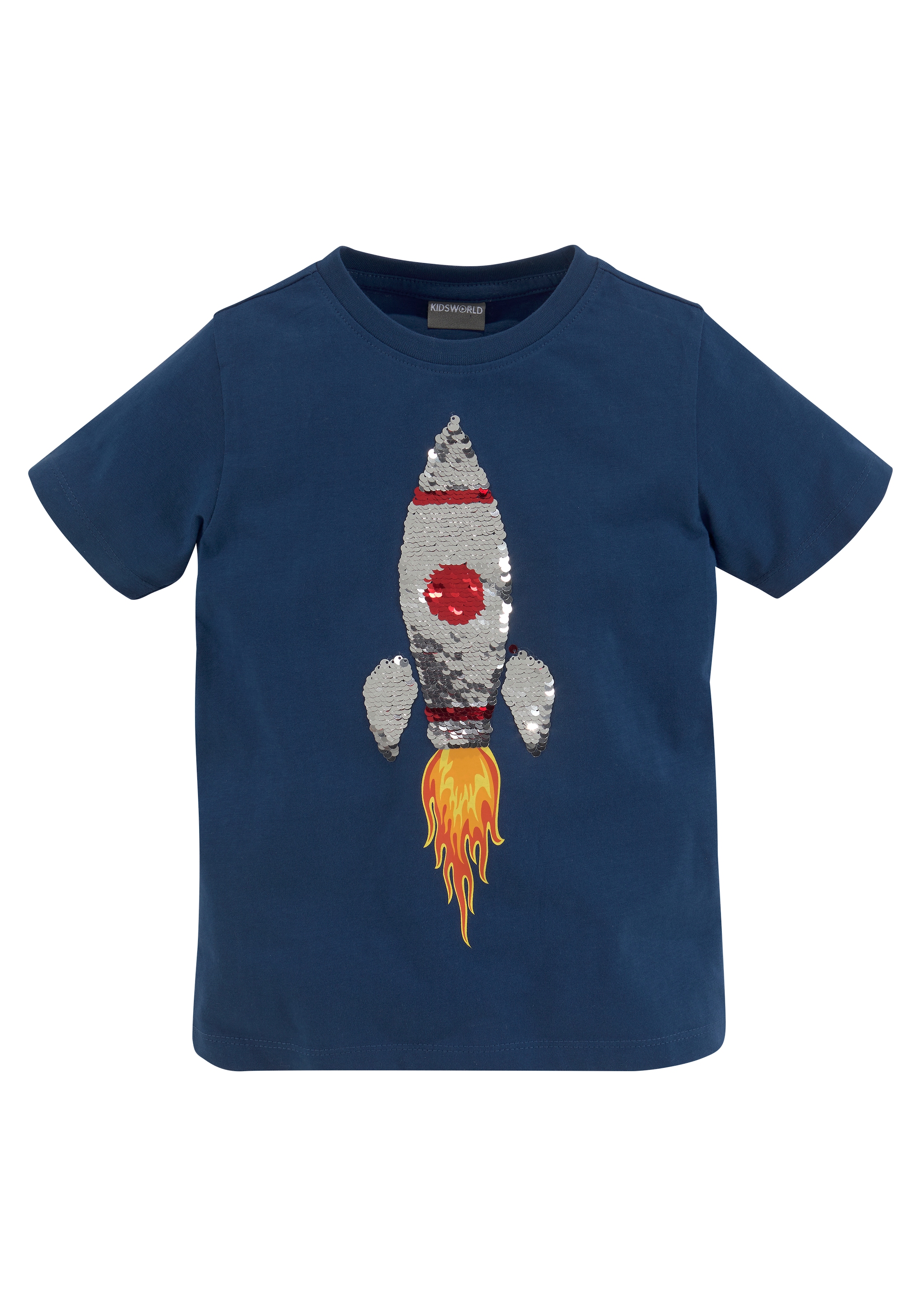 KIDSWORLD T-Shirt »Mit Rakete aus Wendepailletten«, Kurzarm,  Basic-Passform,  bedruckt,  Rundhalsausschnitt