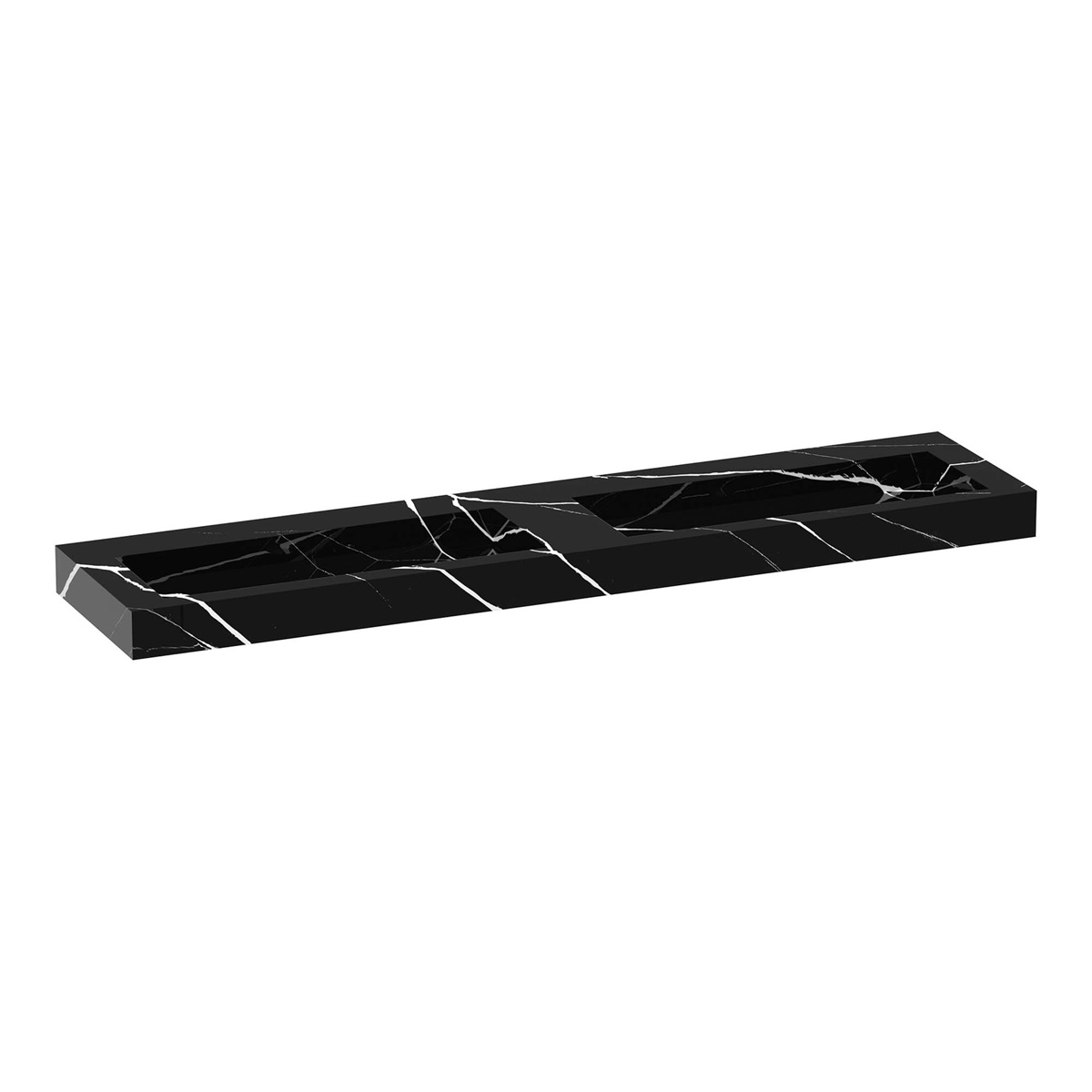 Brauer Coral dubbele wastafel marmerlook 200cm zonder kraangat nero marquina