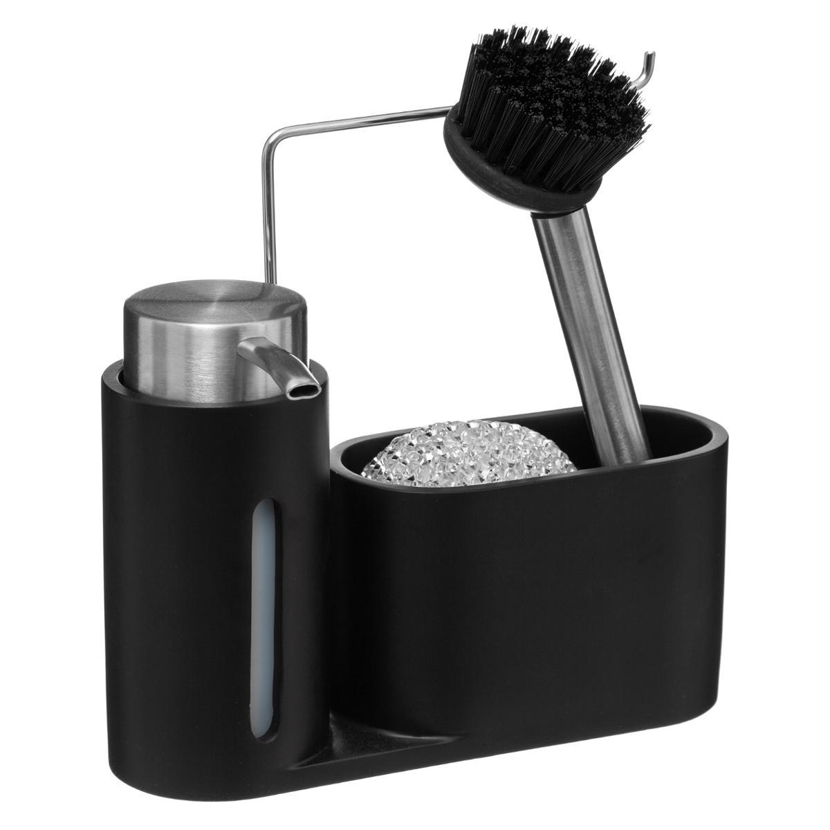 DISTRIBUTEUR SAVON AVEC BROSSE ET EPONGE NOIR